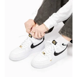 Stylish Nike Air Force 1 Golden Mini Swoosh Shoes For Men (LAB1073)