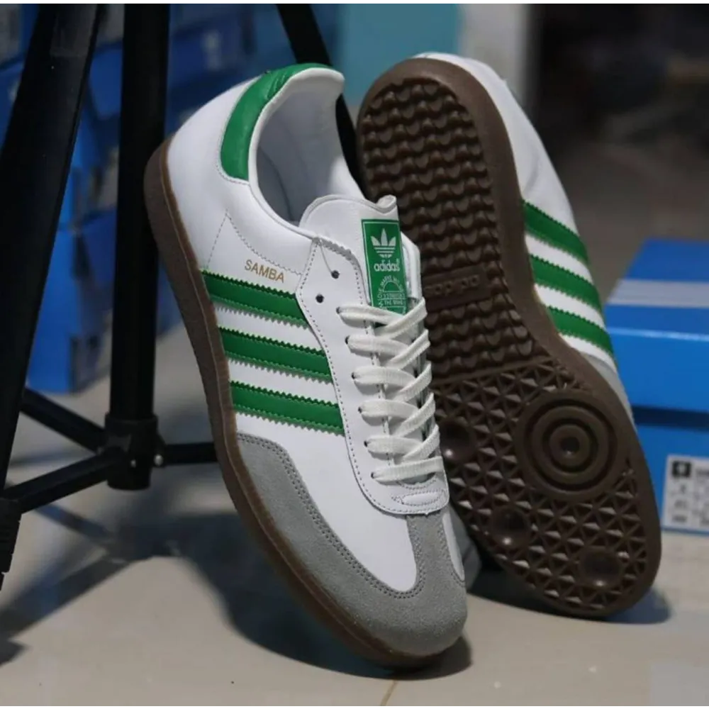 Premium Adidas Samba White Green Shoes For Men (LAB1615)