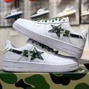 A Bathing Ape Bape Sta Camo Green Shoes For Men (BOT1223)