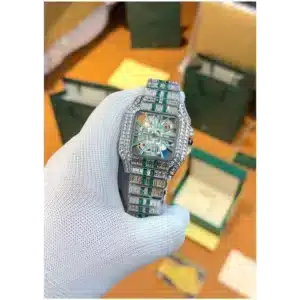 Cartier Santos Watch Diamond Silver Green For Men (SHZ884)